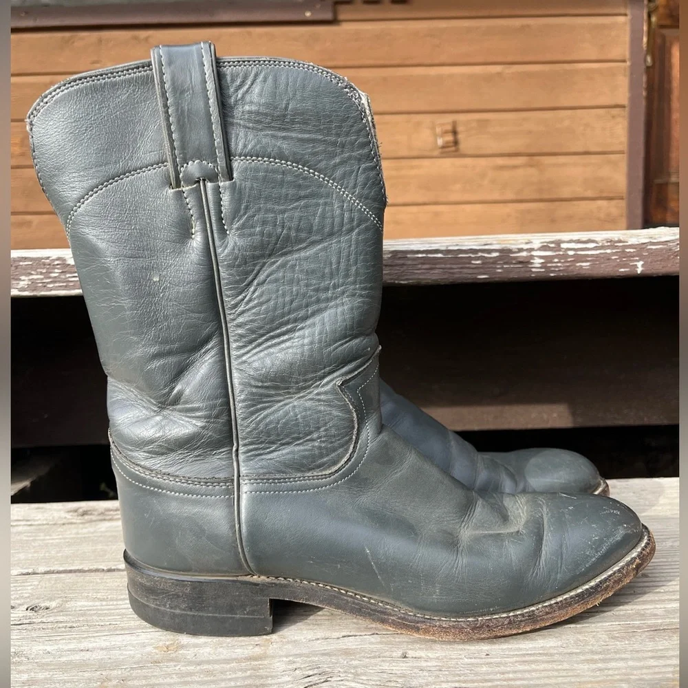 Justin men’s grey cowboy Western boots. Size 7D - Picture 2 of 8